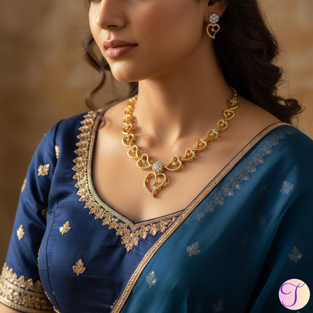 Eternal Hearts Radiance Golden American Diamond Necklace Set