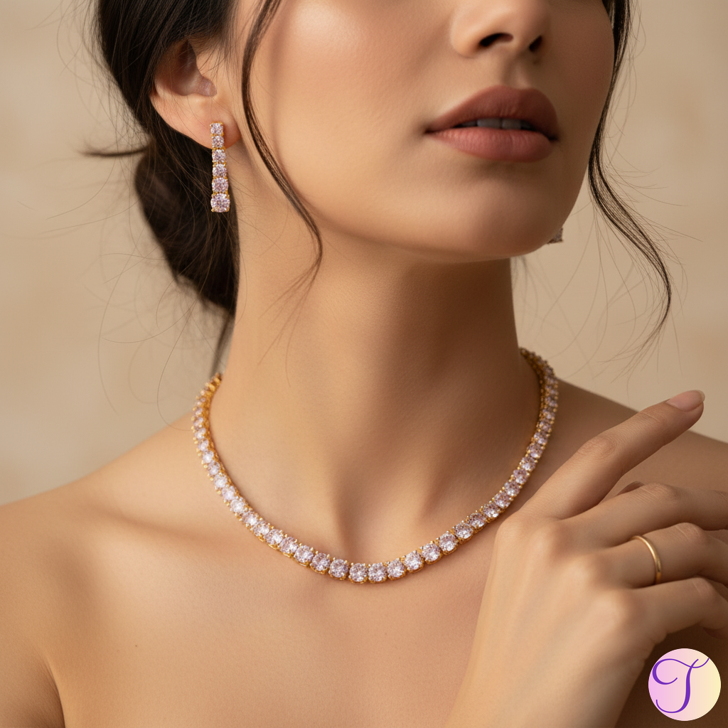 Gleaming Stella American Diamond Golden Necklace Set