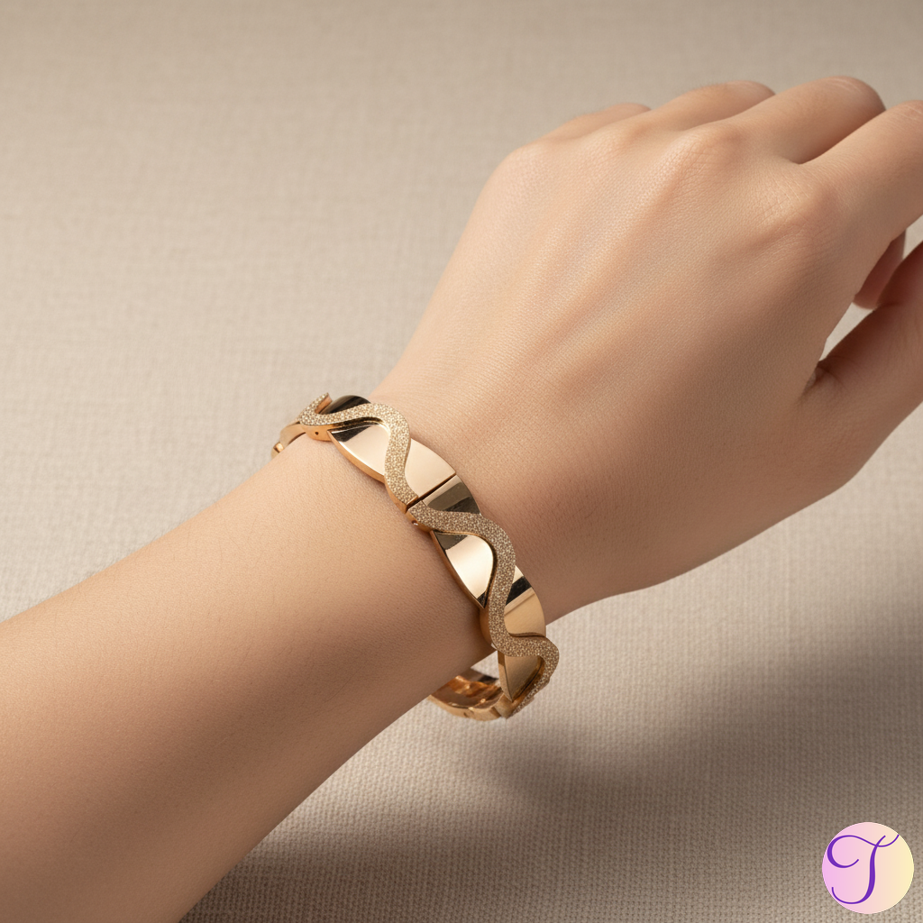 Golden Ripple Golden Anti-Tarnish Kada Bracelet