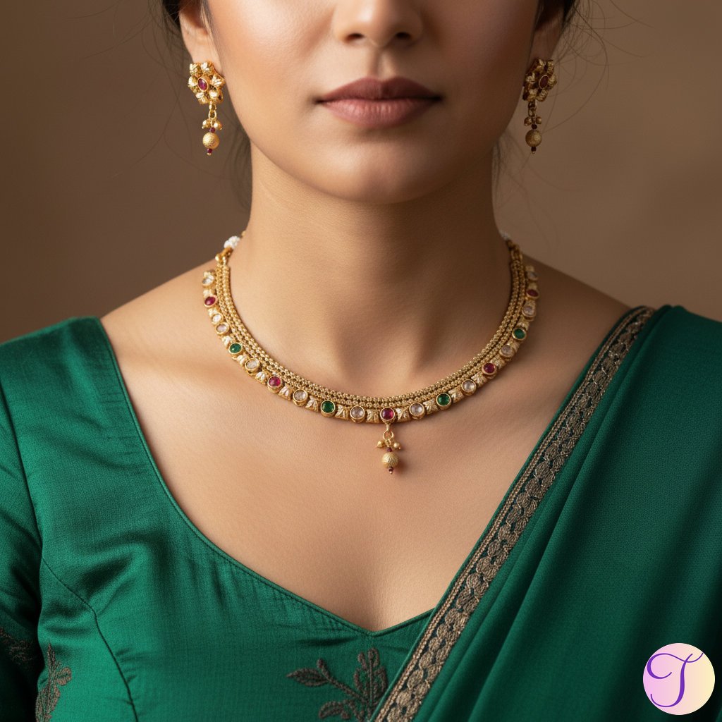 Regalia Bloom Rajwadi Golden Necklace Set