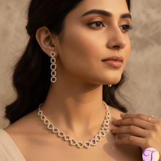 Shimmering Symmetry American Diamond Golden Necklace Set