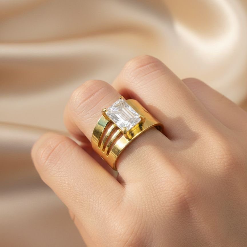 Crystal Luxe Anti-Tarnish Wide Band Statement Ring 1
