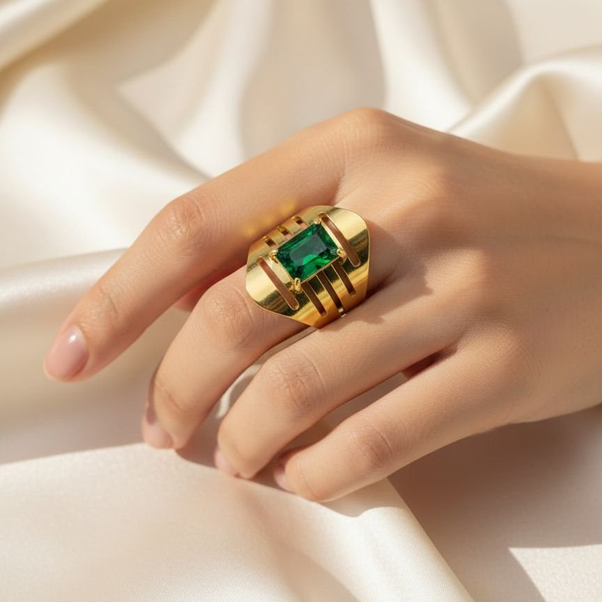 Emerald Royale Anti-Tarnish Statement Cutout Ring 1