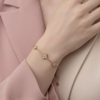 Floral Gleam Anti-Tarnish Crystal Gold Bracelet