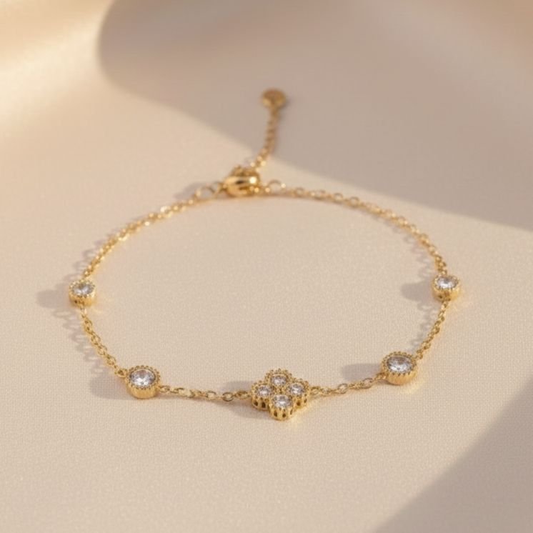 Floral Gleam Anti-Tarnish Crystal Gold Bracelet