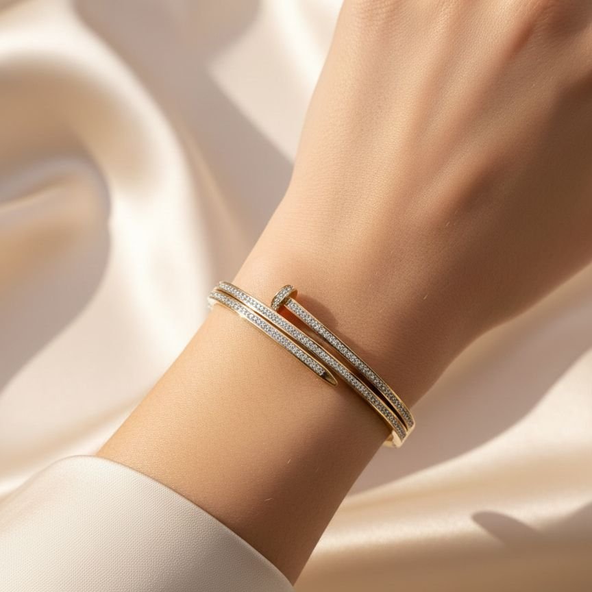 Sleek Nail-Design Anti-Tarnish Crystal Bracelet