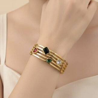 Spectrum Stones Anti-Tarnish Gold Bracelet